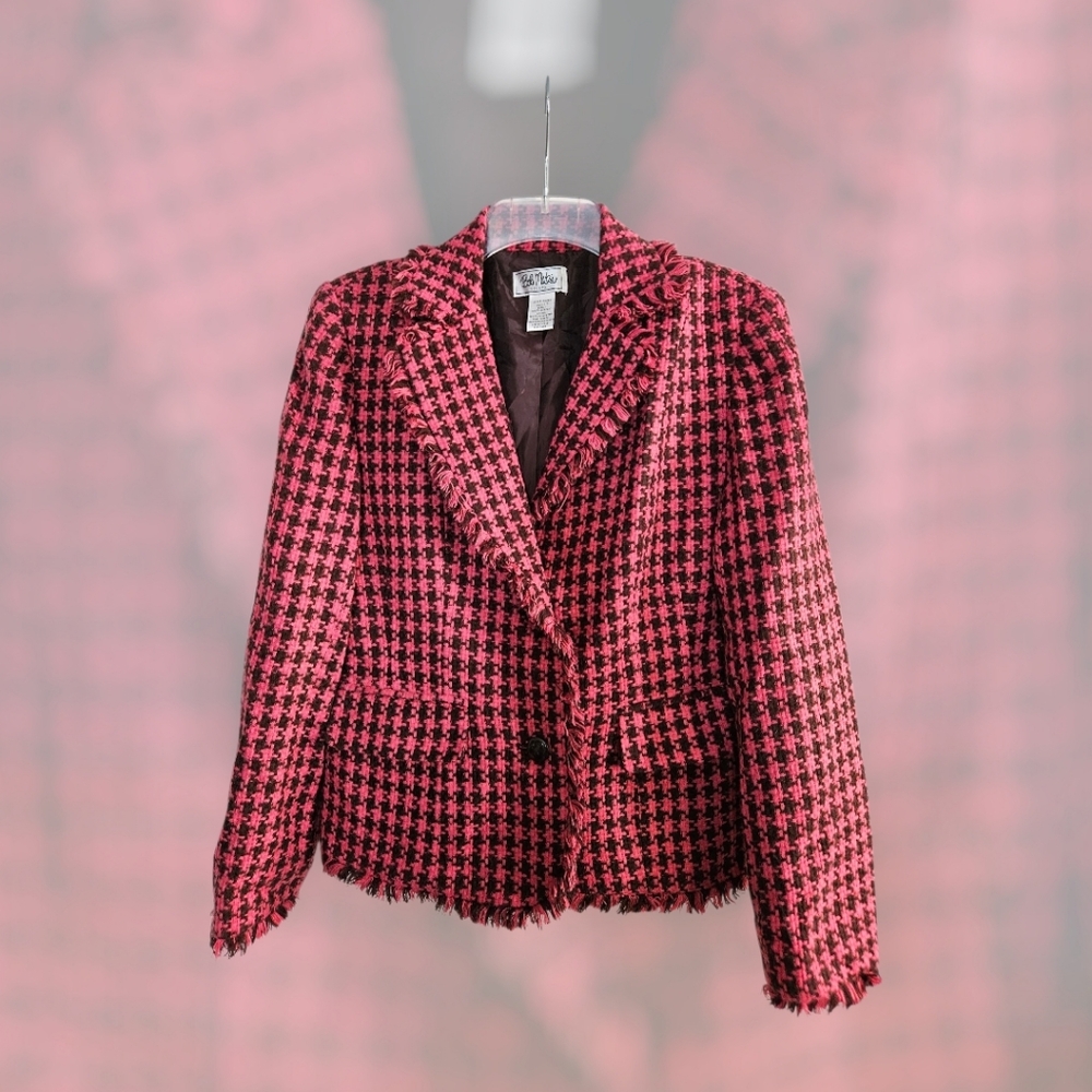 Vintage Bob Mackie Studio Women's Fringed Petal Pink Herringbone Blazer Jacket